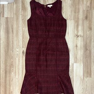 Tory Burch Tweed Sleeveless Sheath Dress Burgundy Size 10